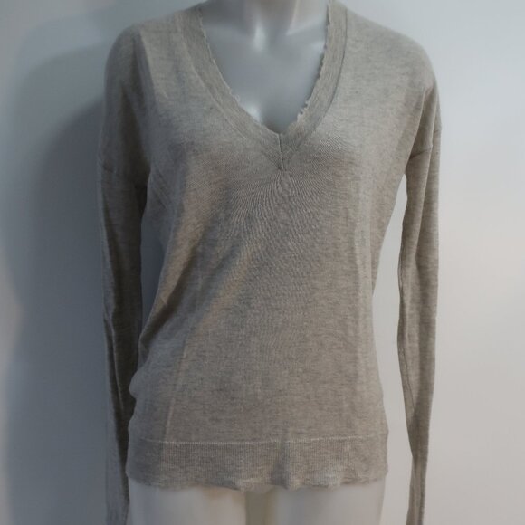Womens Zadig & Voltaire Happy CP Grey Melange Pure Cashmere V-Neck Sweater M - Picture 6 of 12